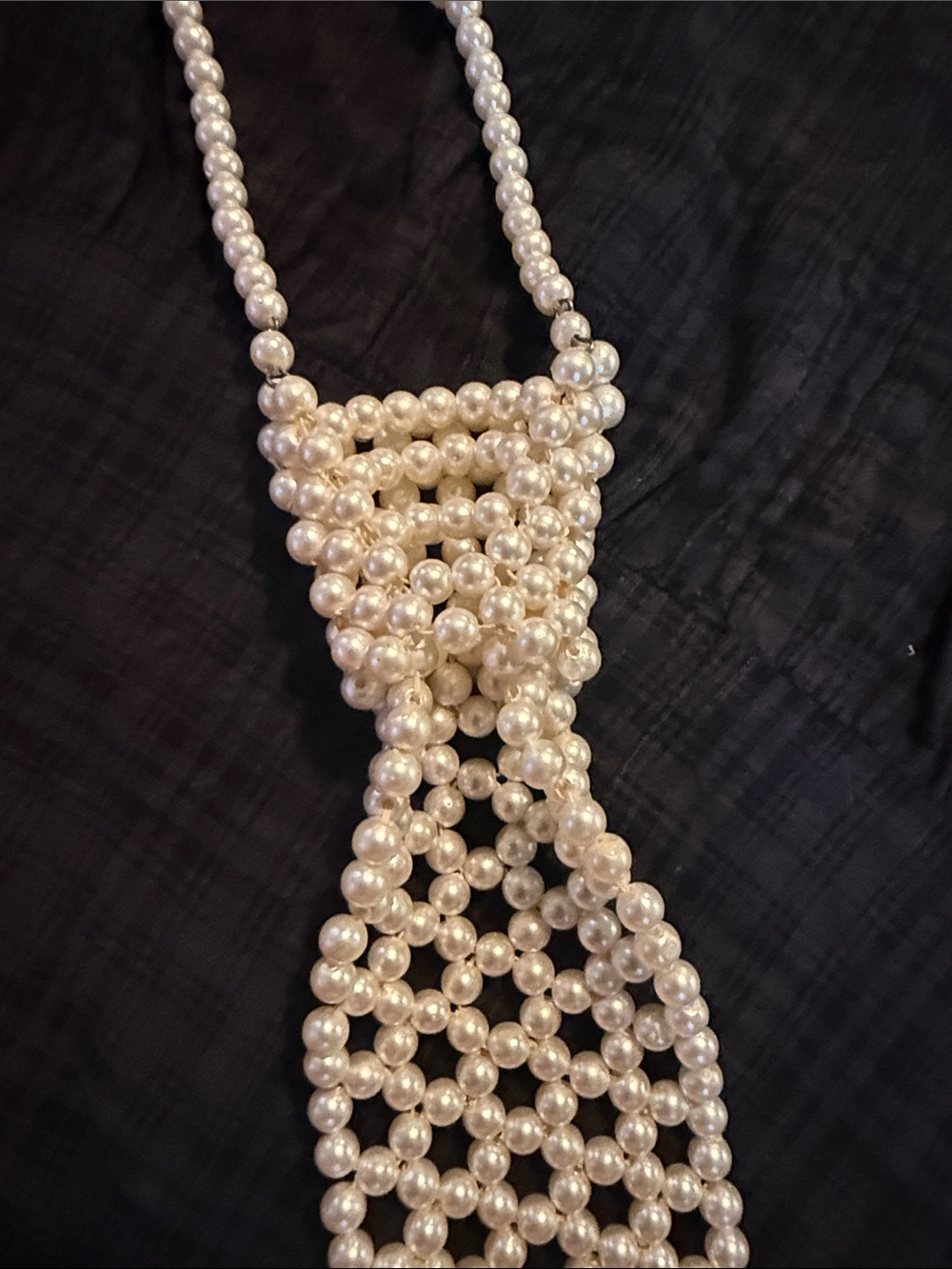 Pearl Beaded Tie Necklace - Cream Pearl Statement - Picture 5 of 7